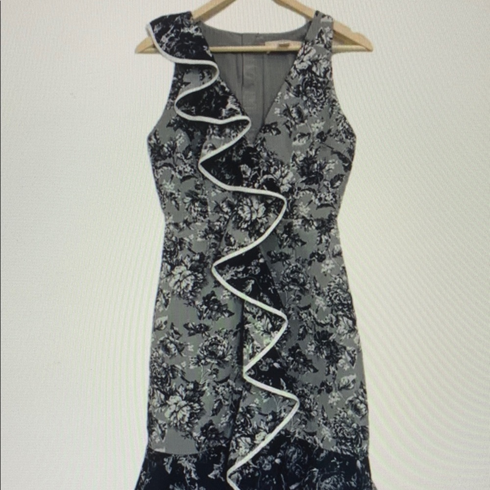 Floral Ruffle Gray and Black Dress